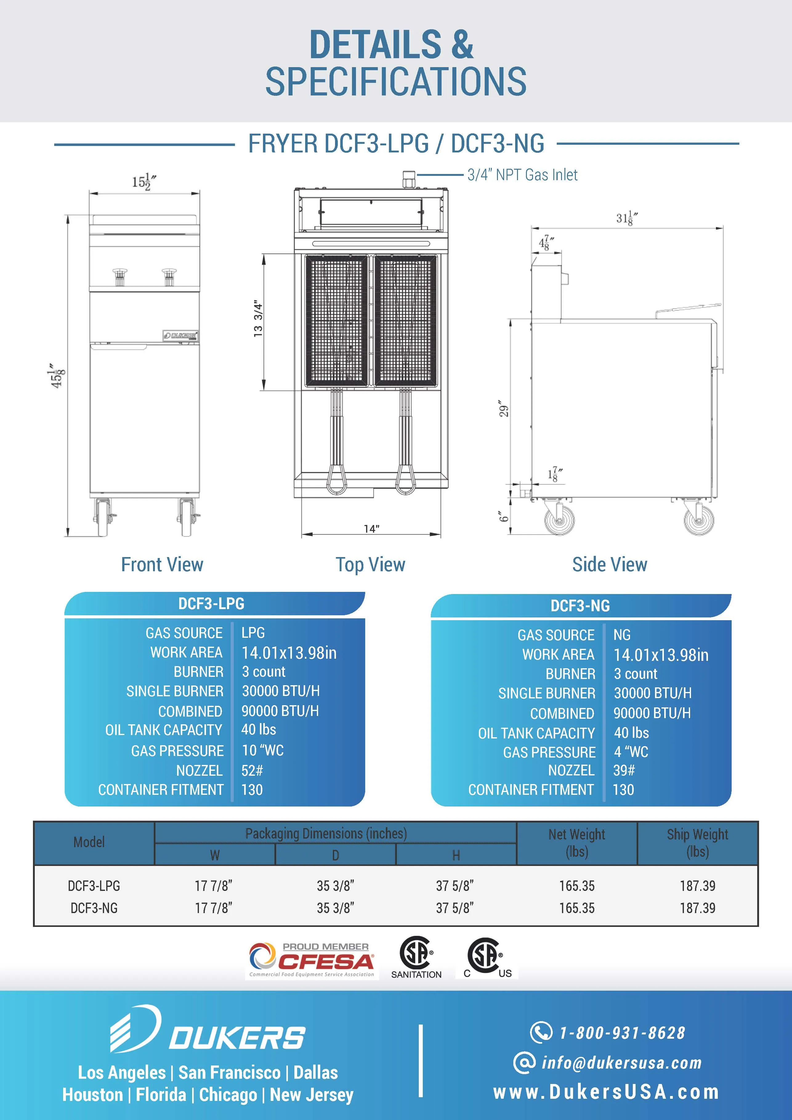 DCF3-NG Natural Gas Fryer with 3 Tube Burners