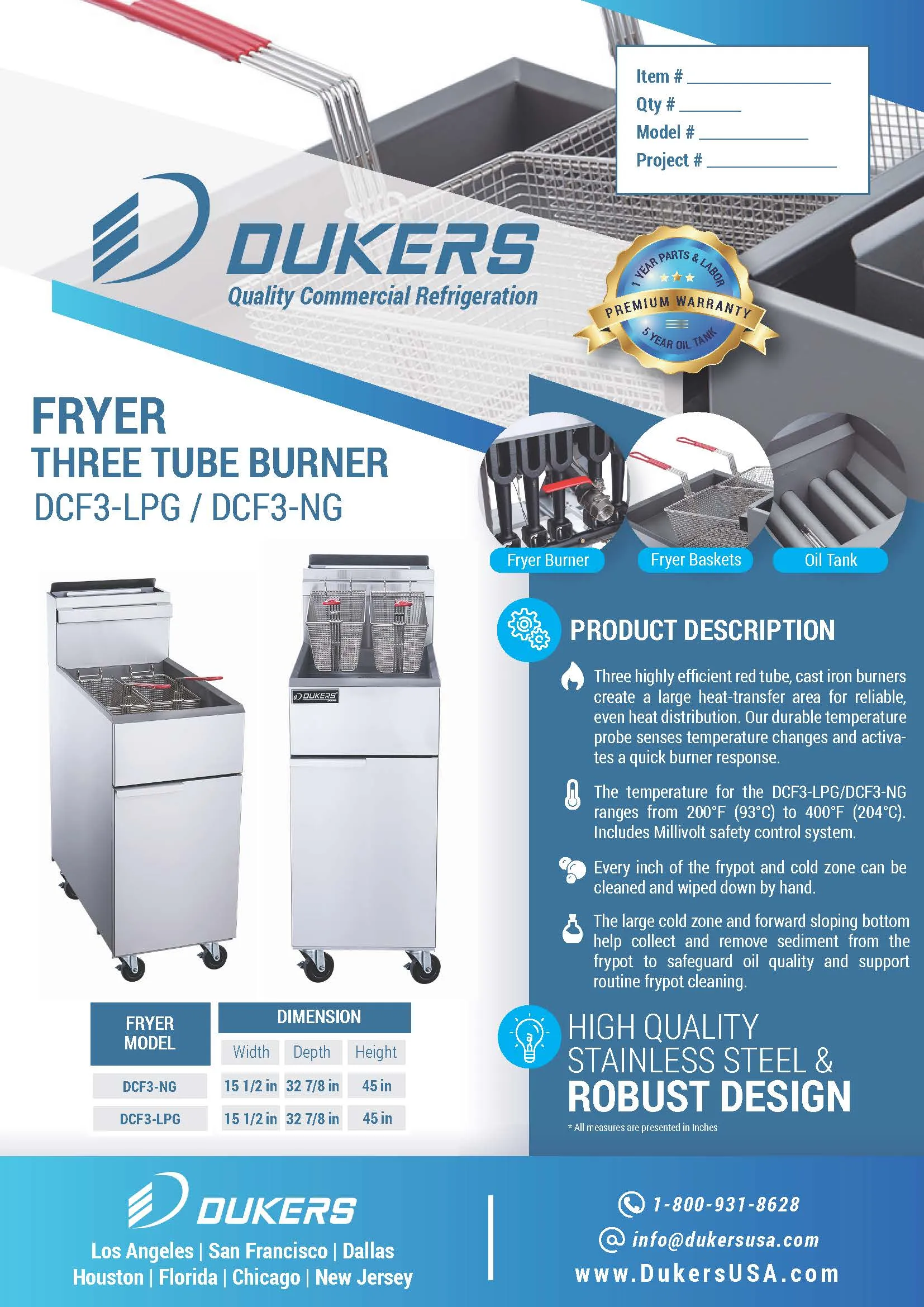 DCF3-NG Natural Gas Fryer with 3 Tube Burners