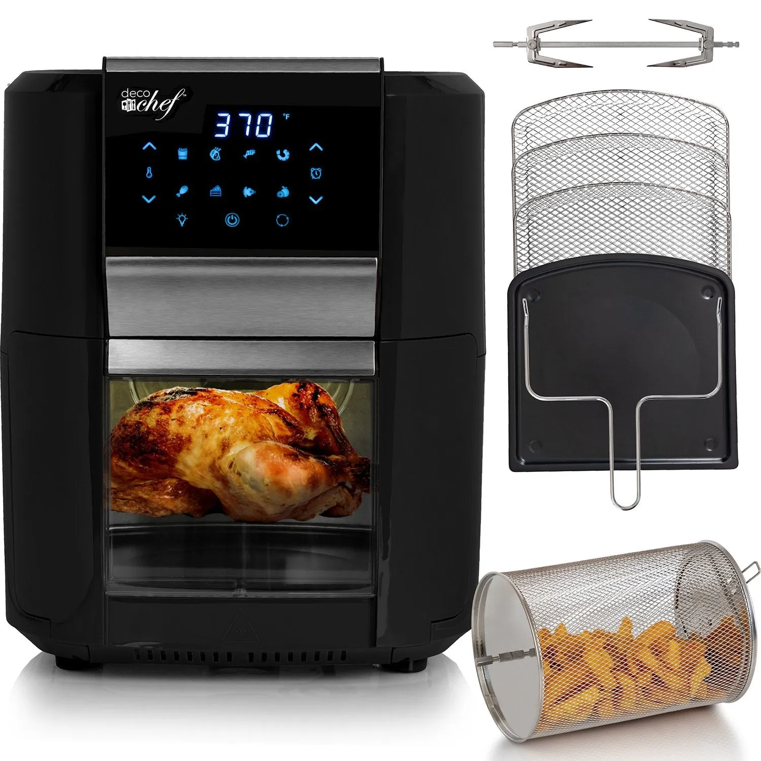 Deco Chef 12.7QT Digital Air Fryer Oven, with 3 Racks, Rotisserie, 8 Meal Presets, Black