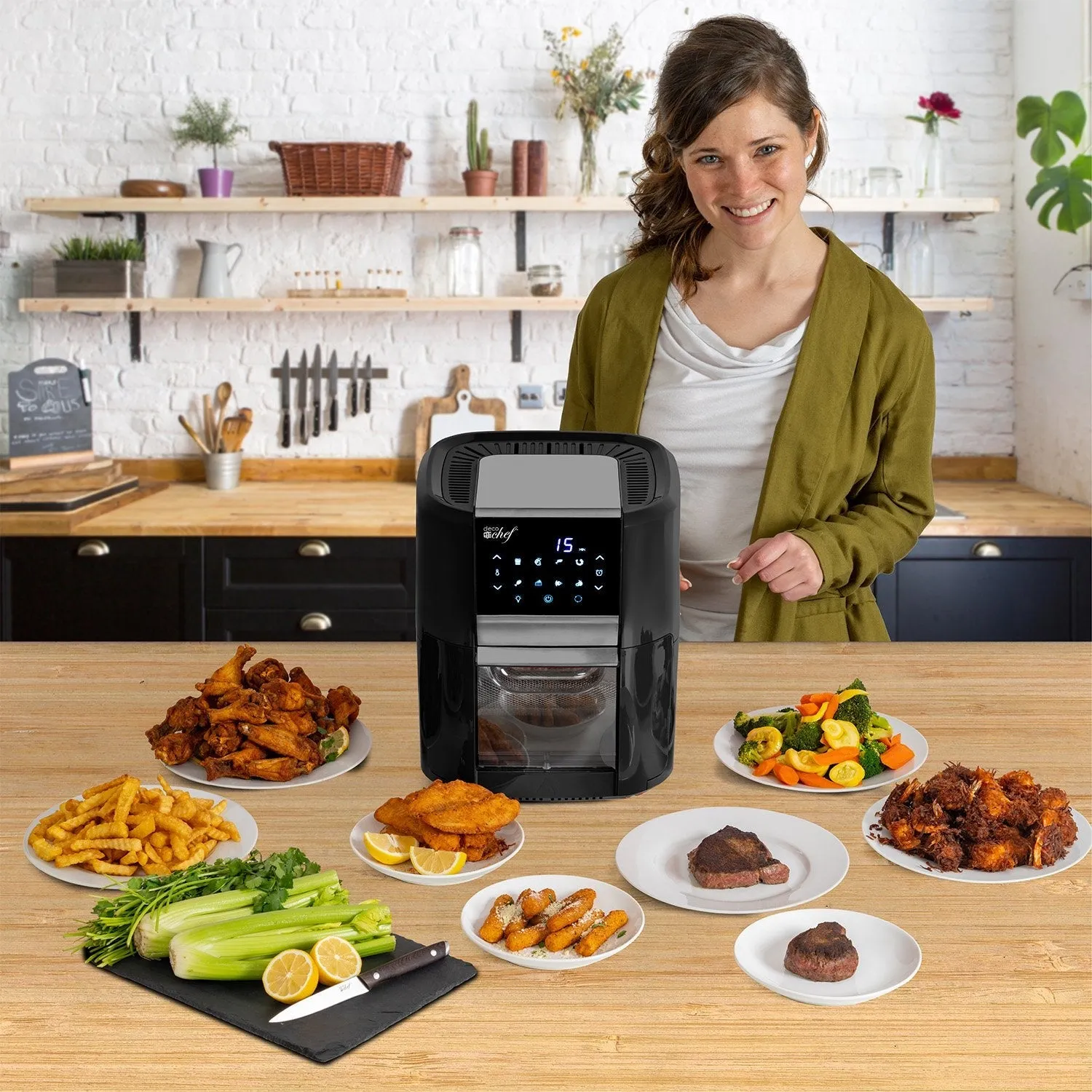 Deco Chef 12.7QT Digital Air Fryer Oven, with 3 Racks, Rotisserie, 8 Meal Presets, Black