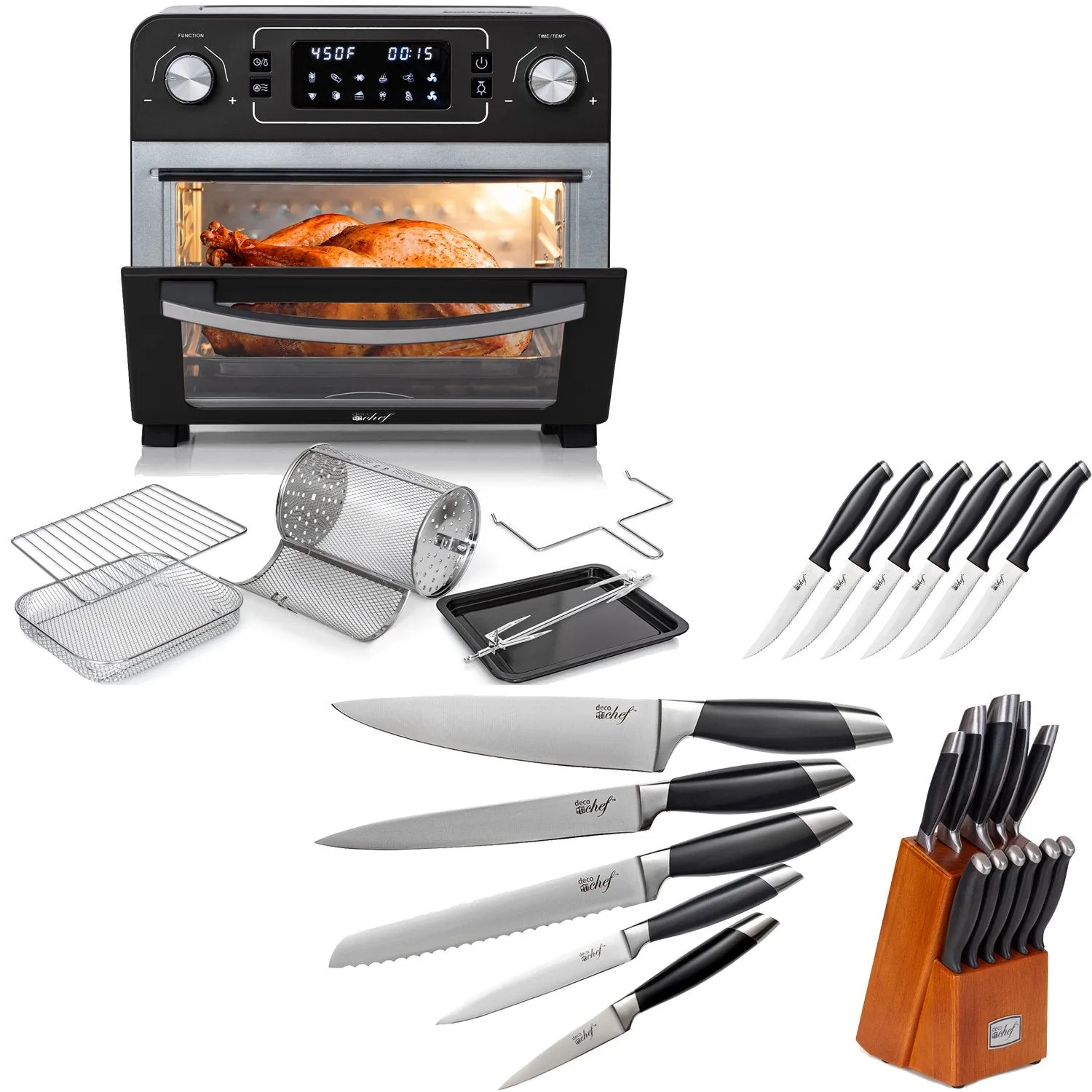 Deco Chef 24QT Countertop Toaster Air Fryer Oven   Bonus Deco Chef 12 Piece Knife Set