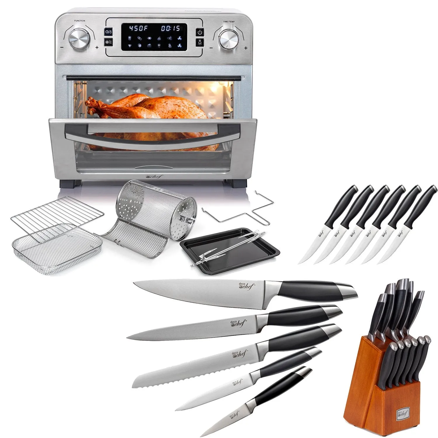 Deco Chef 24QT Countertop Toaster Air Fryer Oven   Bonus Deco Chef 12-Piece Knife Set