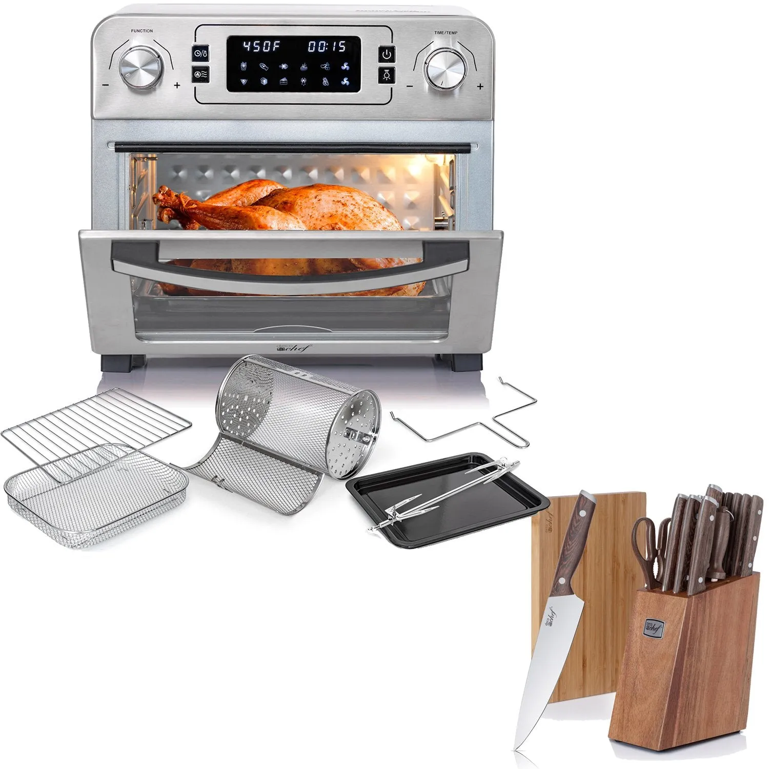 Deco Chef 24QT Countertop Toaster Air Fryer Oven    Bonus Deco Chef 16 Piece Knife Set