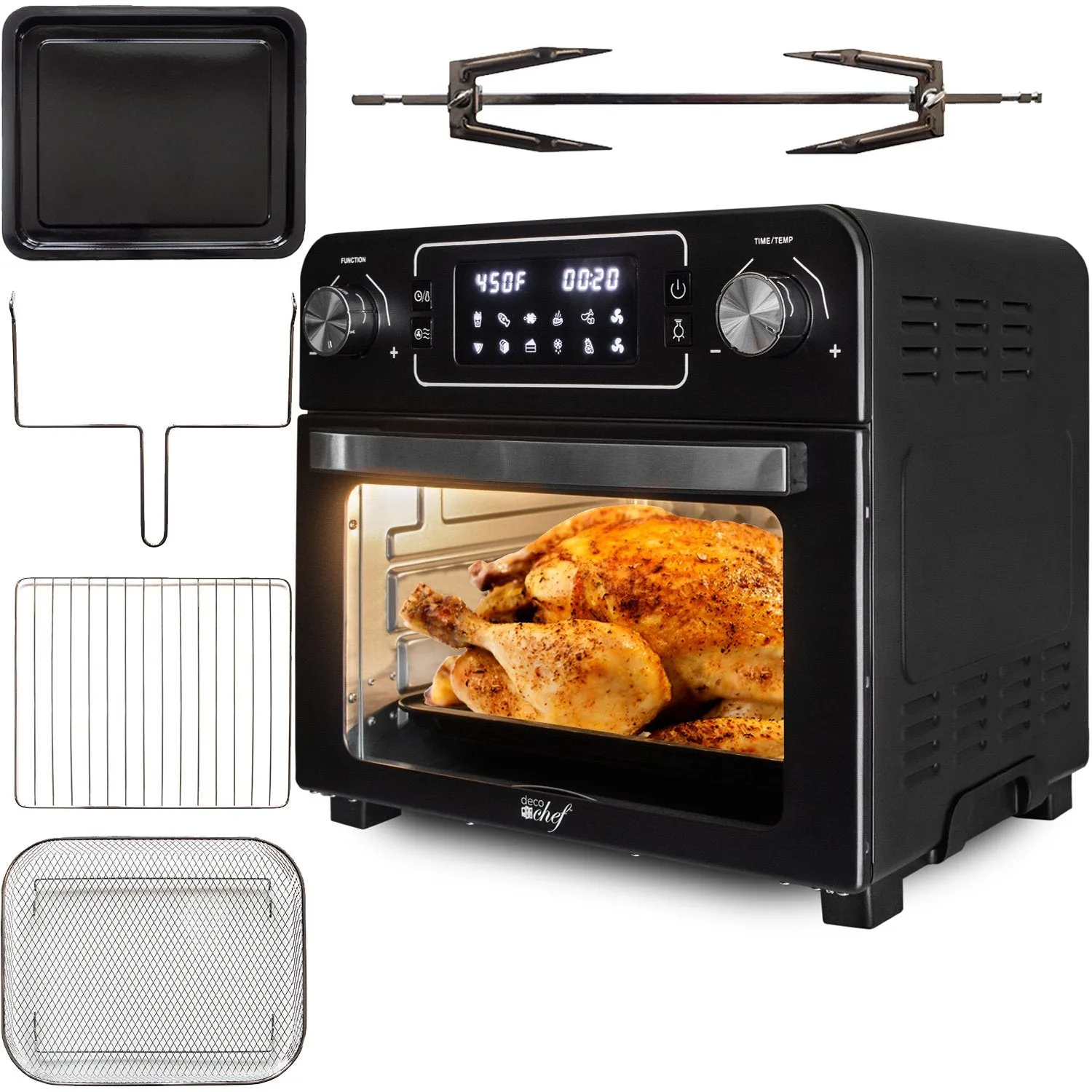 Deco Chef 24QT Stainless Steel Countertop Toaster Air Fryer Oven, Black - Refurbished