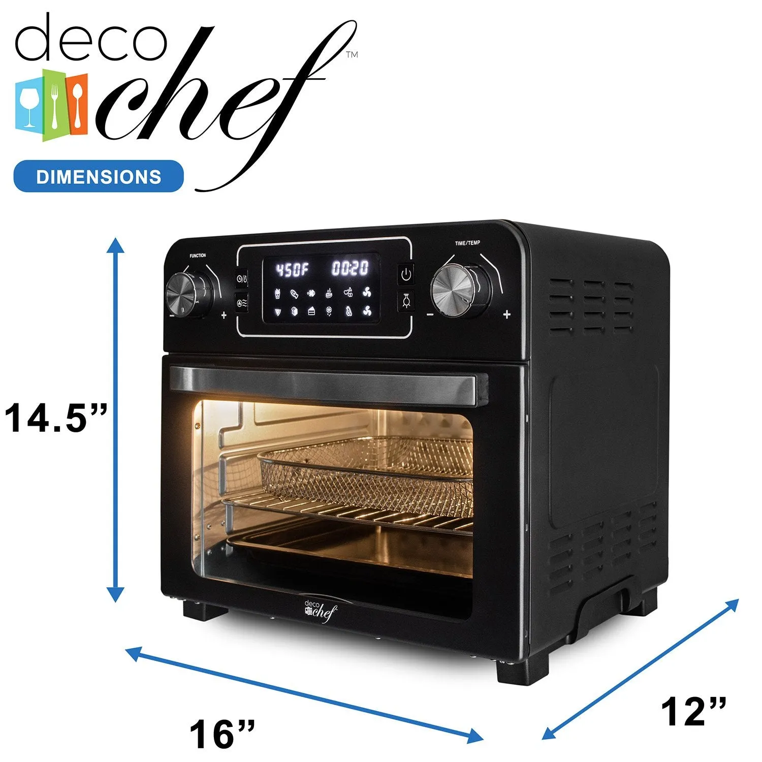 Deco Chef 24QT Stainless Steel Countertop Toaster Air Fryer Oven, Black - Refurbished