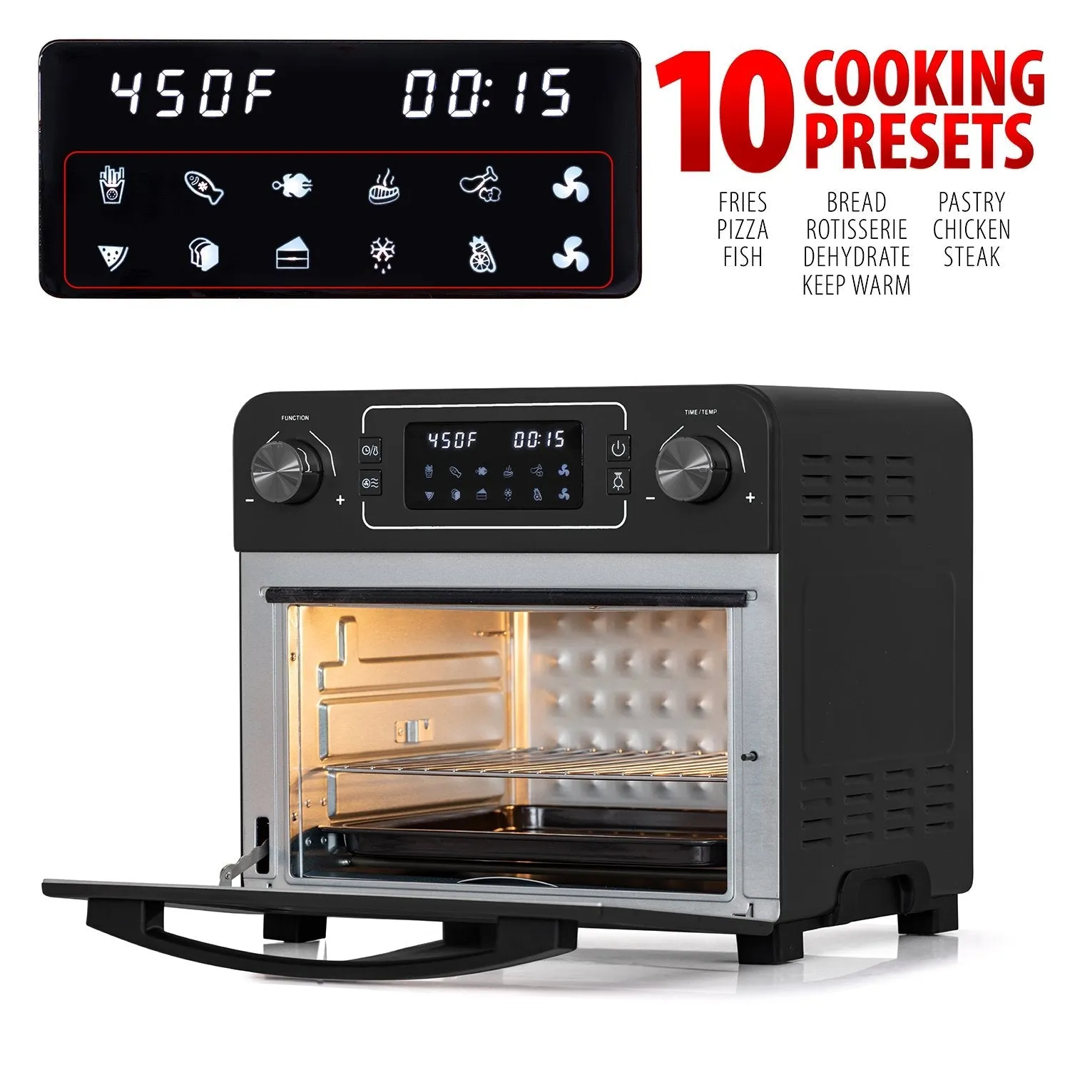 Deco Chef 24QT Stainless Steel Countertop Toaster Air Fryer Oven, Black - Refurbished