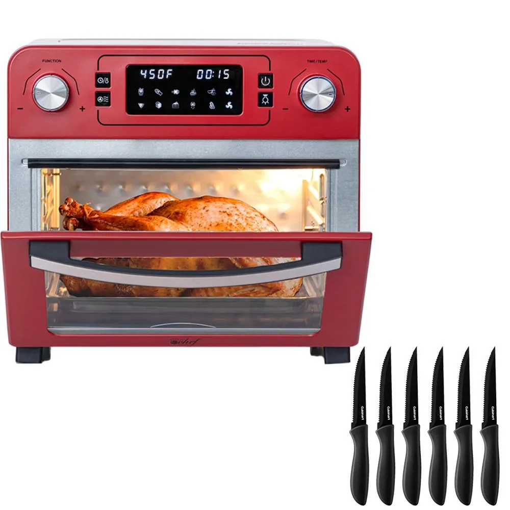 Deco Chef 24QT Stainless Steel Countertop Toaster Air Fryer Oven Red  6Pcs Knife Set Black