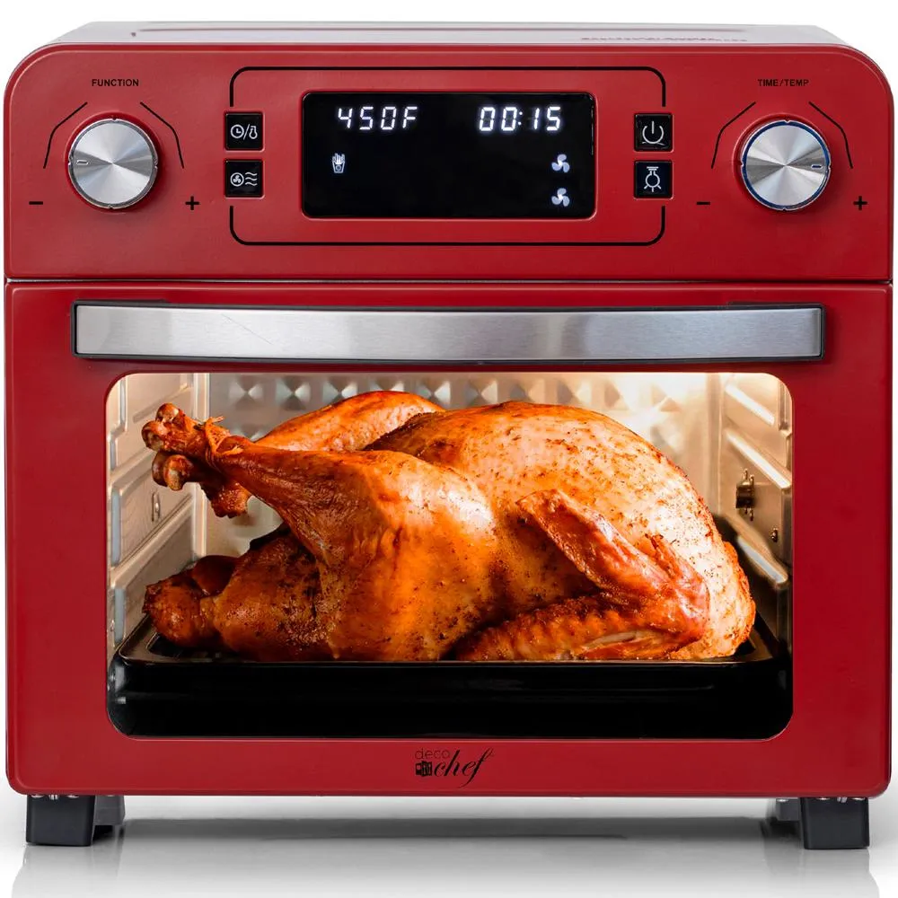 Deco Chef 24QT Stainless Steel Countertop Toaster Air Fryer Oven Red-   Warranty