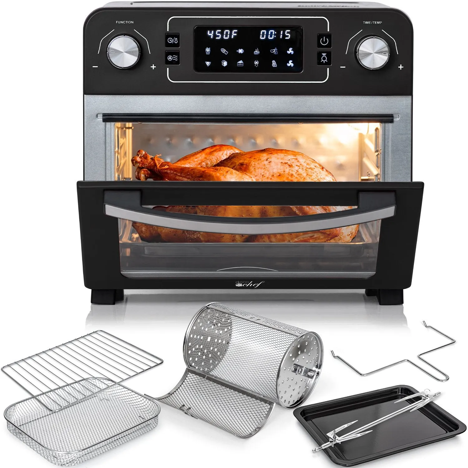 Deco Chef 24QT Stainless Steel Countertop Toaster Air Fryer Oven with Accessories (Black)