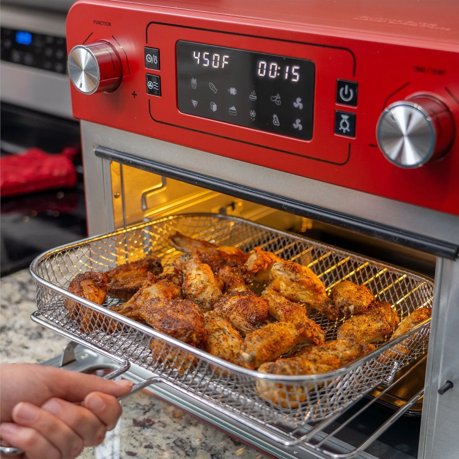 Deco Chef 24QT Stainless Steel Countertop Toaster Air Fryer Oven with Accessories (Red)