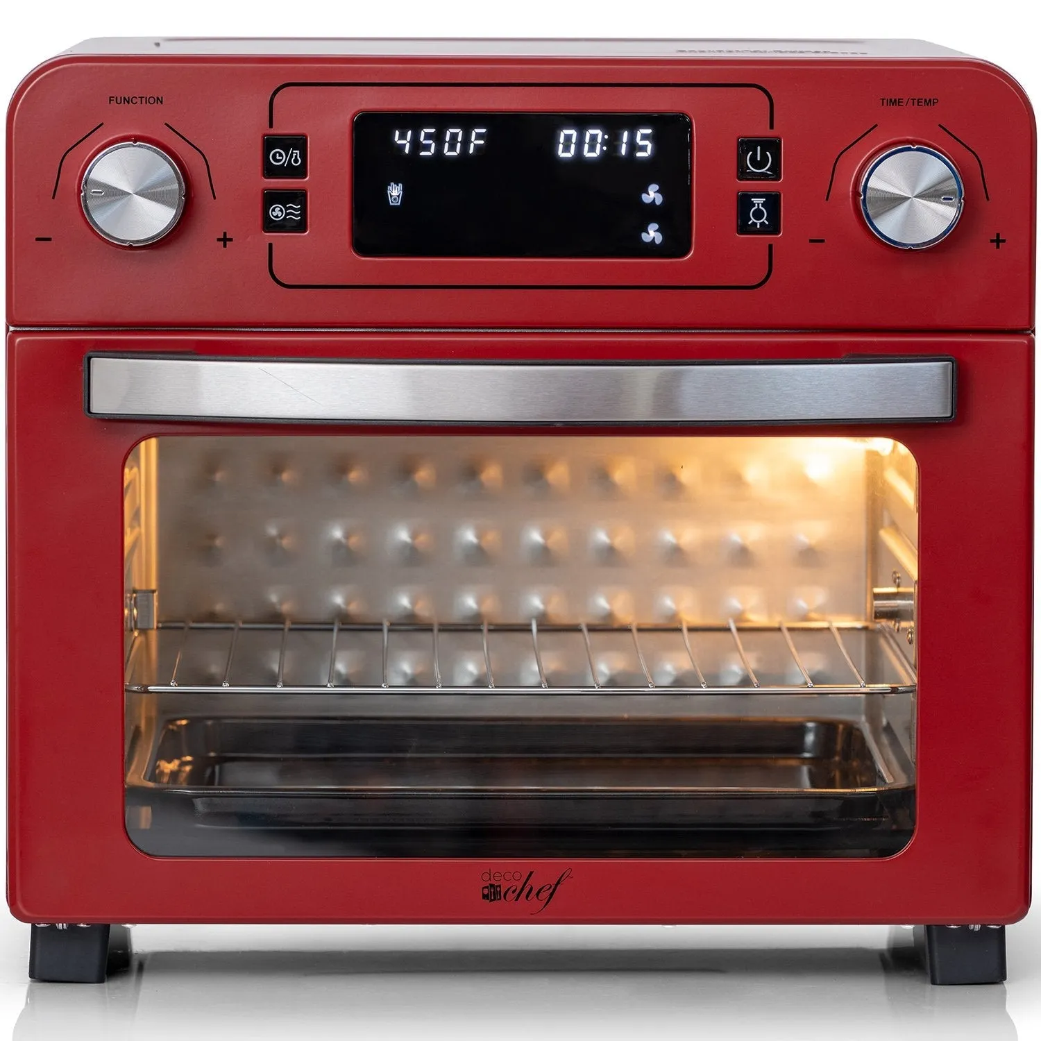 Deco Chef 24QT Stainless Steel Countertop Toaster Air Fryer Oven with Accessories (Red)