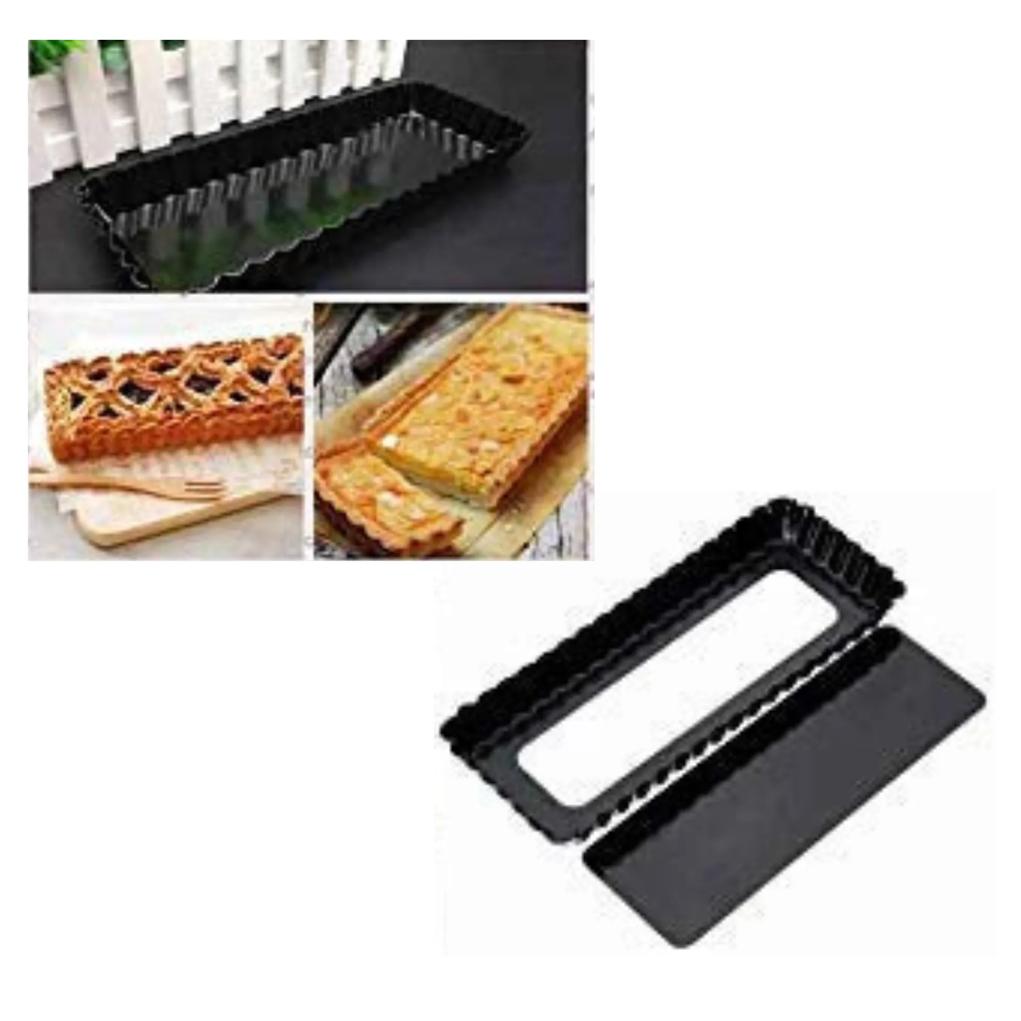 Esslly Non-Stick Rectangle Pie Tart Tray with Removable Bottom | 35 x 12 x 2.5 cm