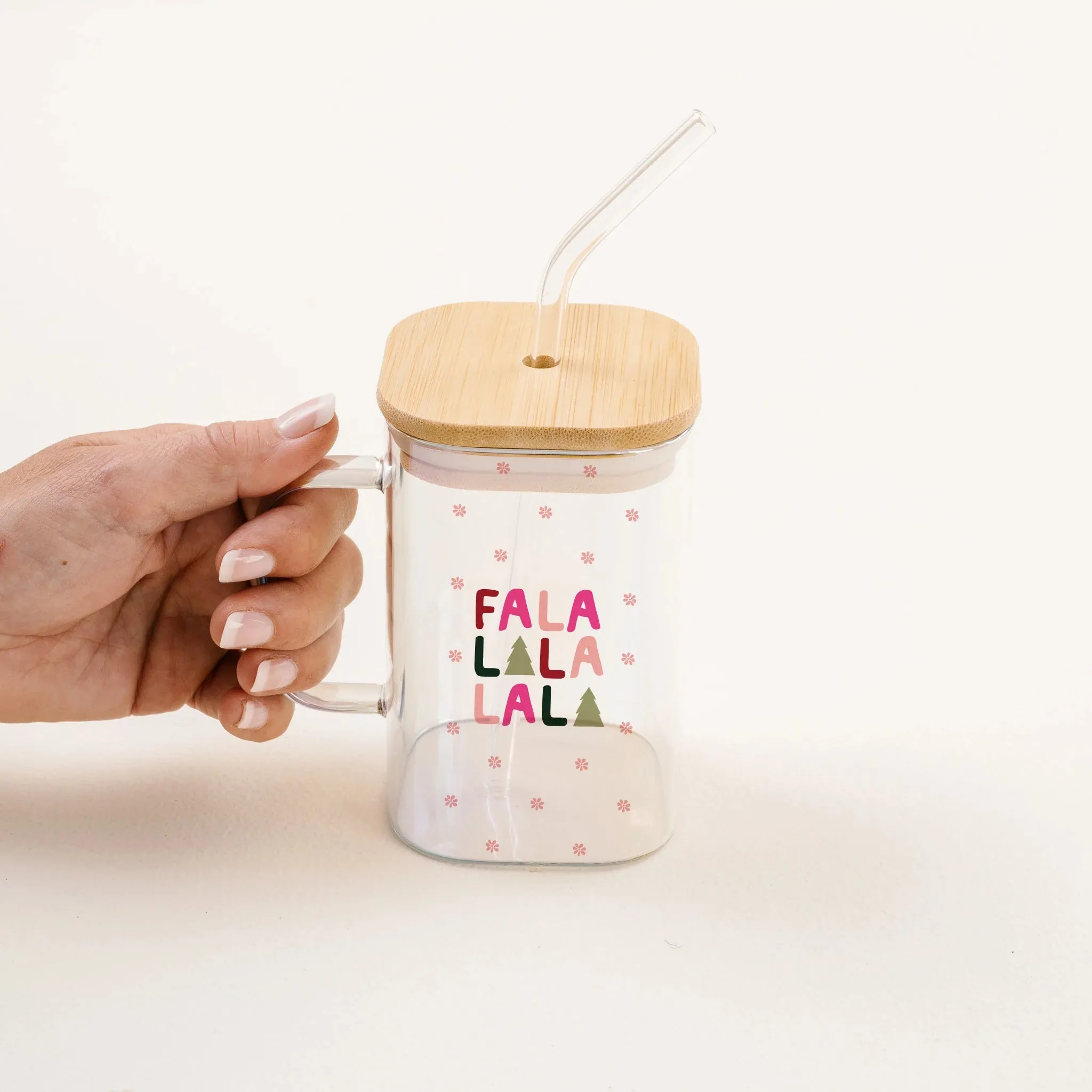 Fa La La 20 oz Holiday Square Glass Cup