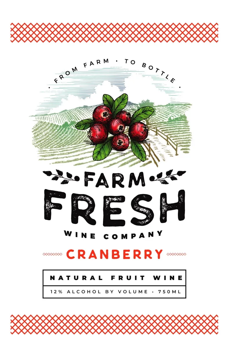 Farm Fresh Cranberry Fruit Wine, Michigan, 12% ABV, 750ml Glass Bottle, 5-150ml Servings