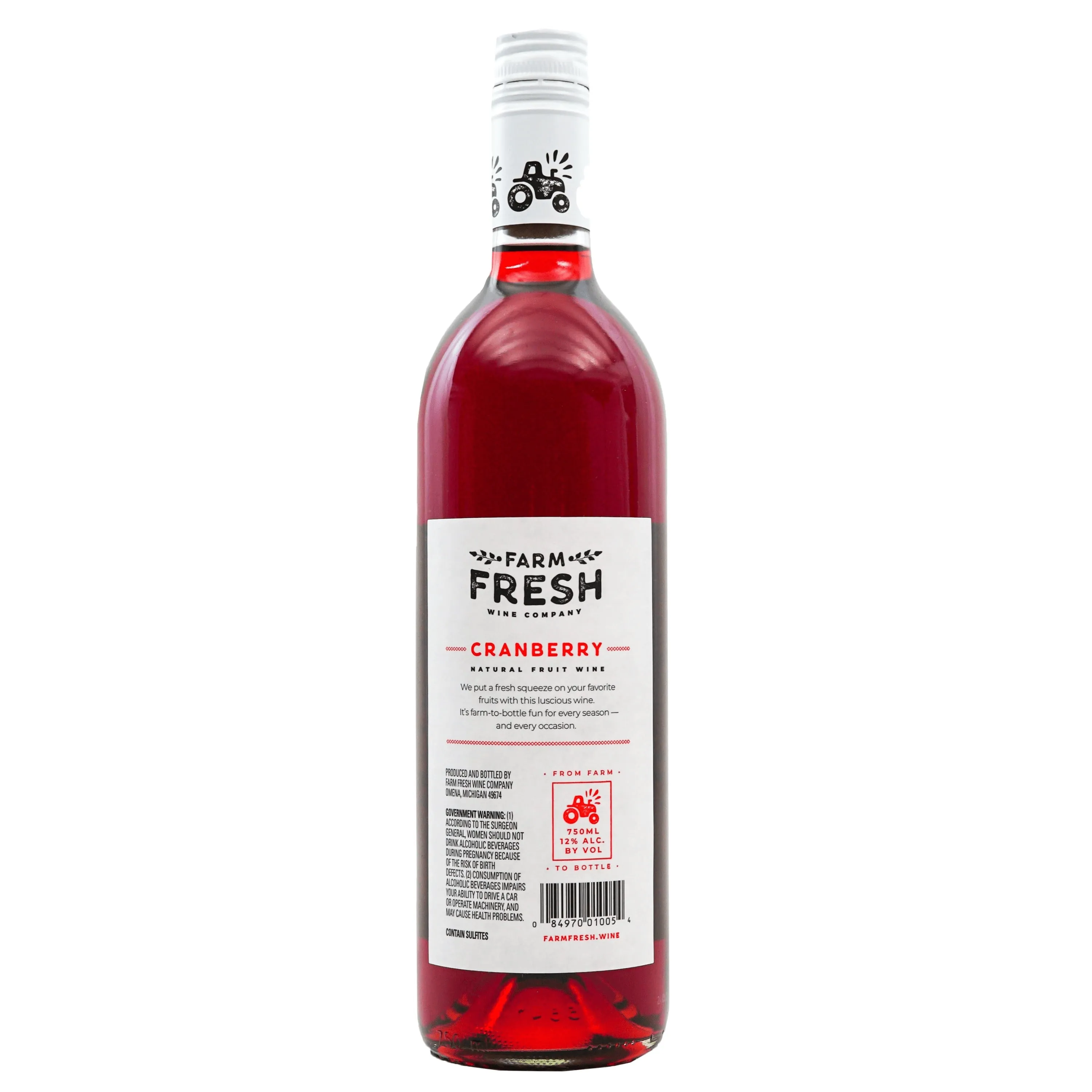 Farm Fresh Cranberry Fruit Wine, Michigan, 12% ABV, 750ml Glass Bottle, 5-150ml Servings