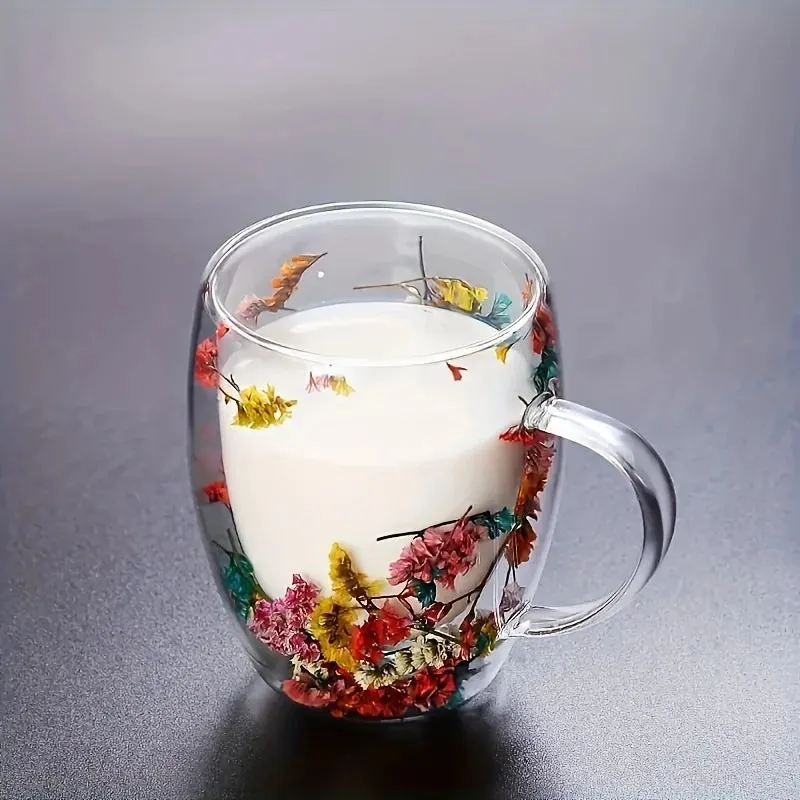 Flowers Double Insulated Glass Cup for Hot and Cold