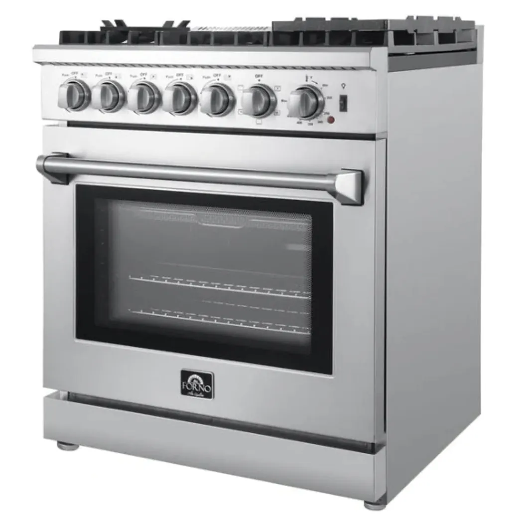 Forno 30 In. Breno Dual Fuel Range in Stainless Steel 5 Italian Burners, FFSGS6196-30