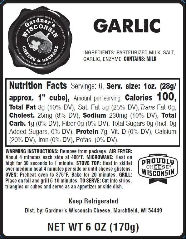 Gardner's Wisconsin Garlic Oven-Baked Cheese Gluten Free Keto Friendly Eat Hot