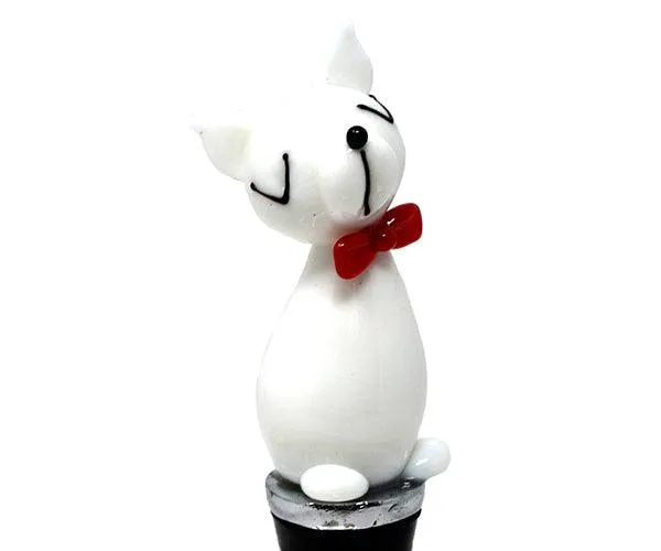 Glass Bottle Stopper Cat White