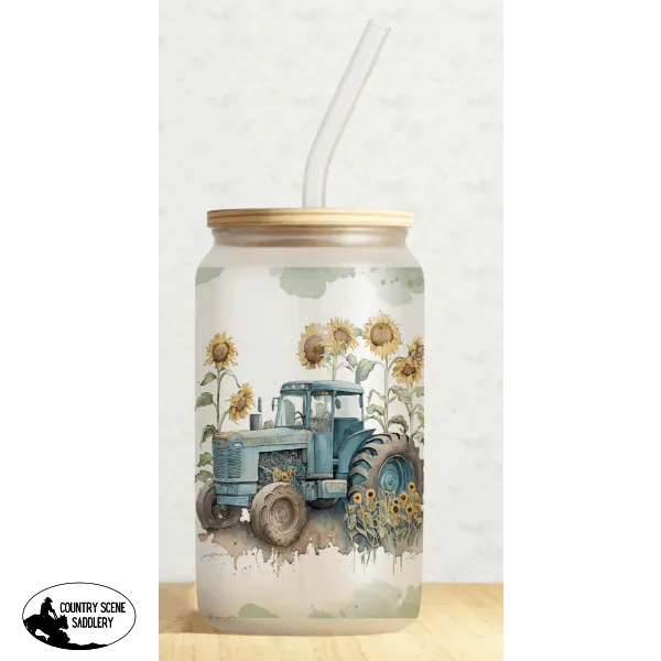 Glass Coffee Cup - Sunflower Tractor