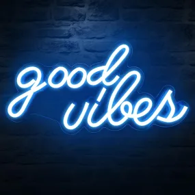 Good Vibes Neon Sign for Bedroom Wall Decor Powered by USB Neon Light, Ice Blue Color,16.1"X8.3"X0.6"