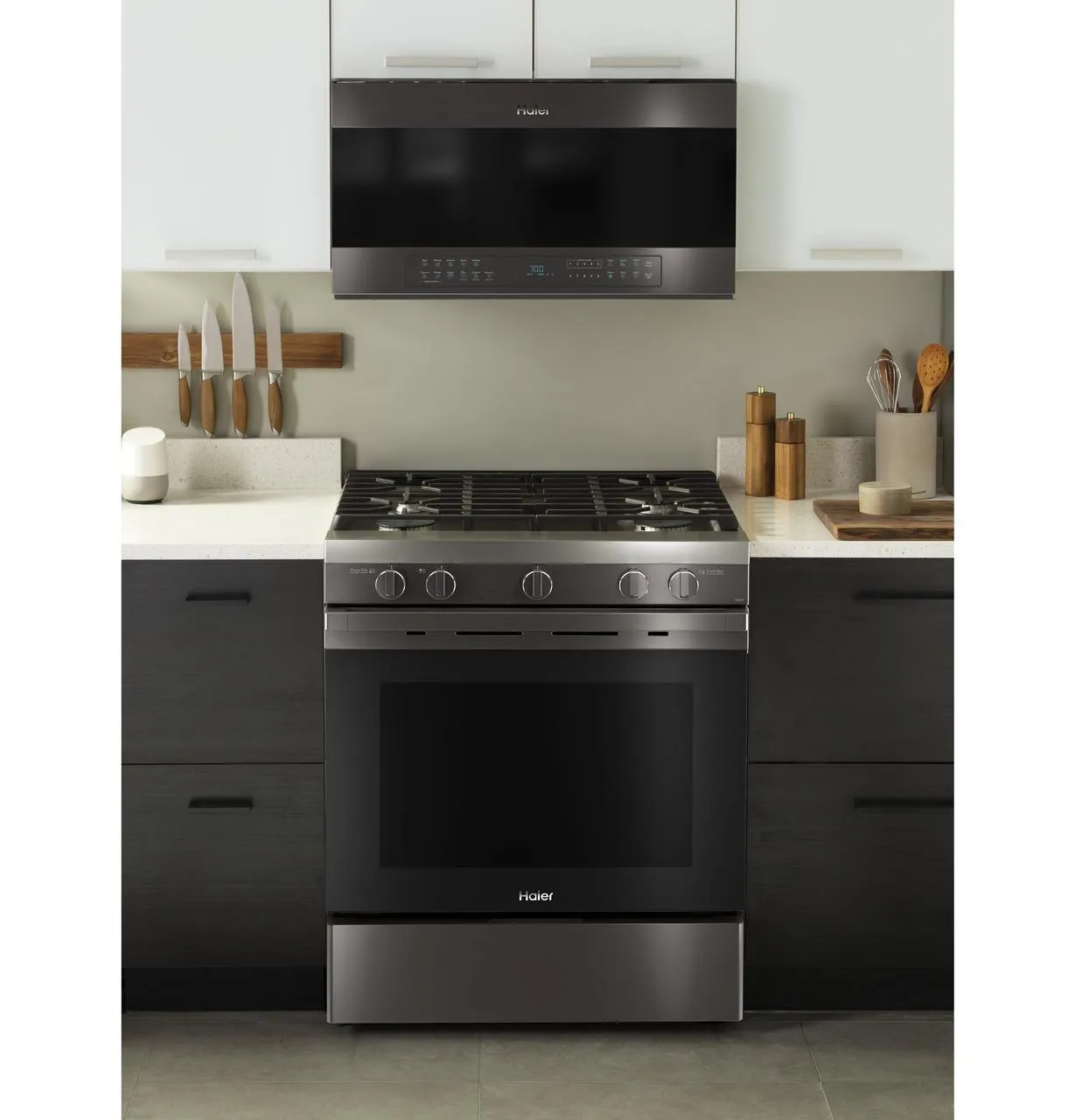 Haier QGSS740BNTS 30" Smart Slide-In Gas Range with Convection