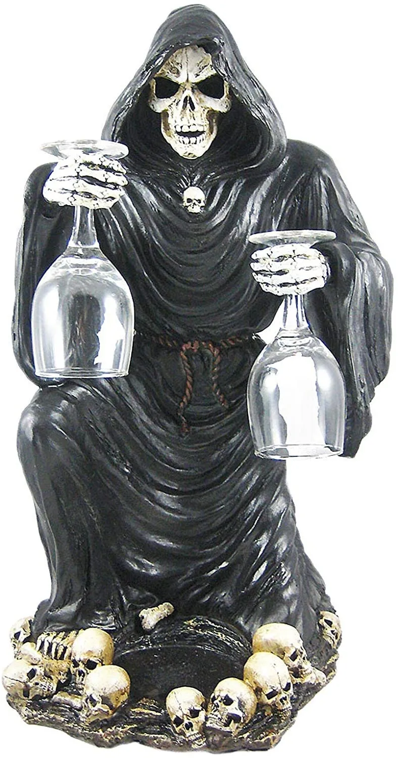 Halloween Decor Wine Glass Holder,Grim Reaper skull,Housewarming Gift,Birthday Gift,Home Decor Gift,Gameroom gift,Gamers gift,Wine lovers