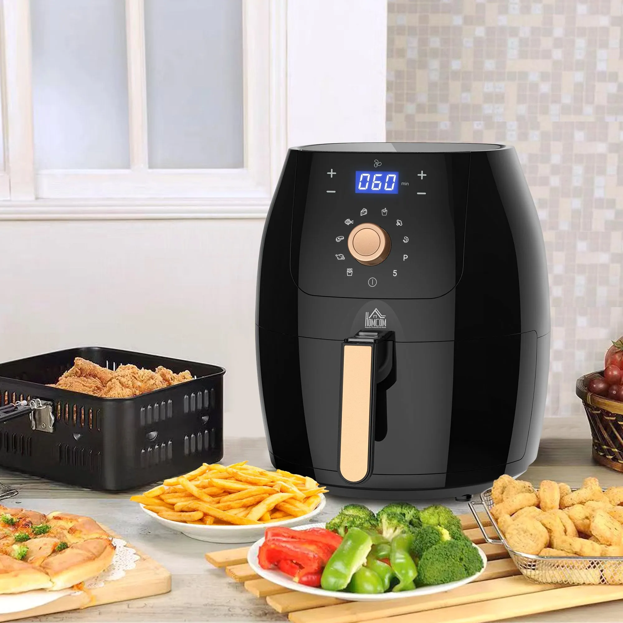 HOMCOM Air Fryer 5.5L 1700w - Black with Rose Gold