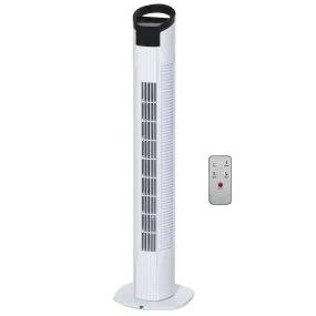 Homcom Freestanding Tower Fan 3 Speed 3 Mode 7.5h Timer 70 Degree Oscillation LED Panel 5M Remote Controller Black and White Fan Mode Timer 70° Oscillation Panel Controller