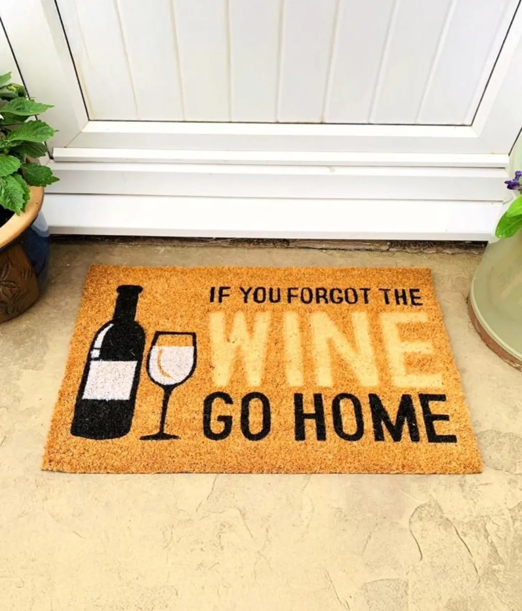 Home Doormat with Wine Bottle & Glass, Coir