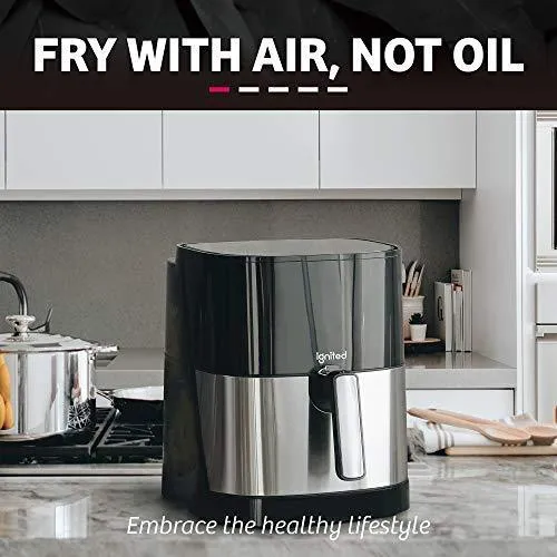 ignited Air Fryer, 5.5/7.5 Quart Large, 1700-Watt Oilless Cooker, LED Digital Touchscreen with Preset Buttons, Nonstick Frying Basket, Healthy Cookbook Included (Black)