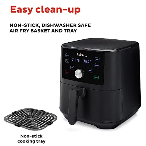 Instant Vortex 6 Quart Air Fryer, Customizable Smart Cooking Programs, Digital Touchscreen and Large Non-Stick Air Fryer Basket, Black