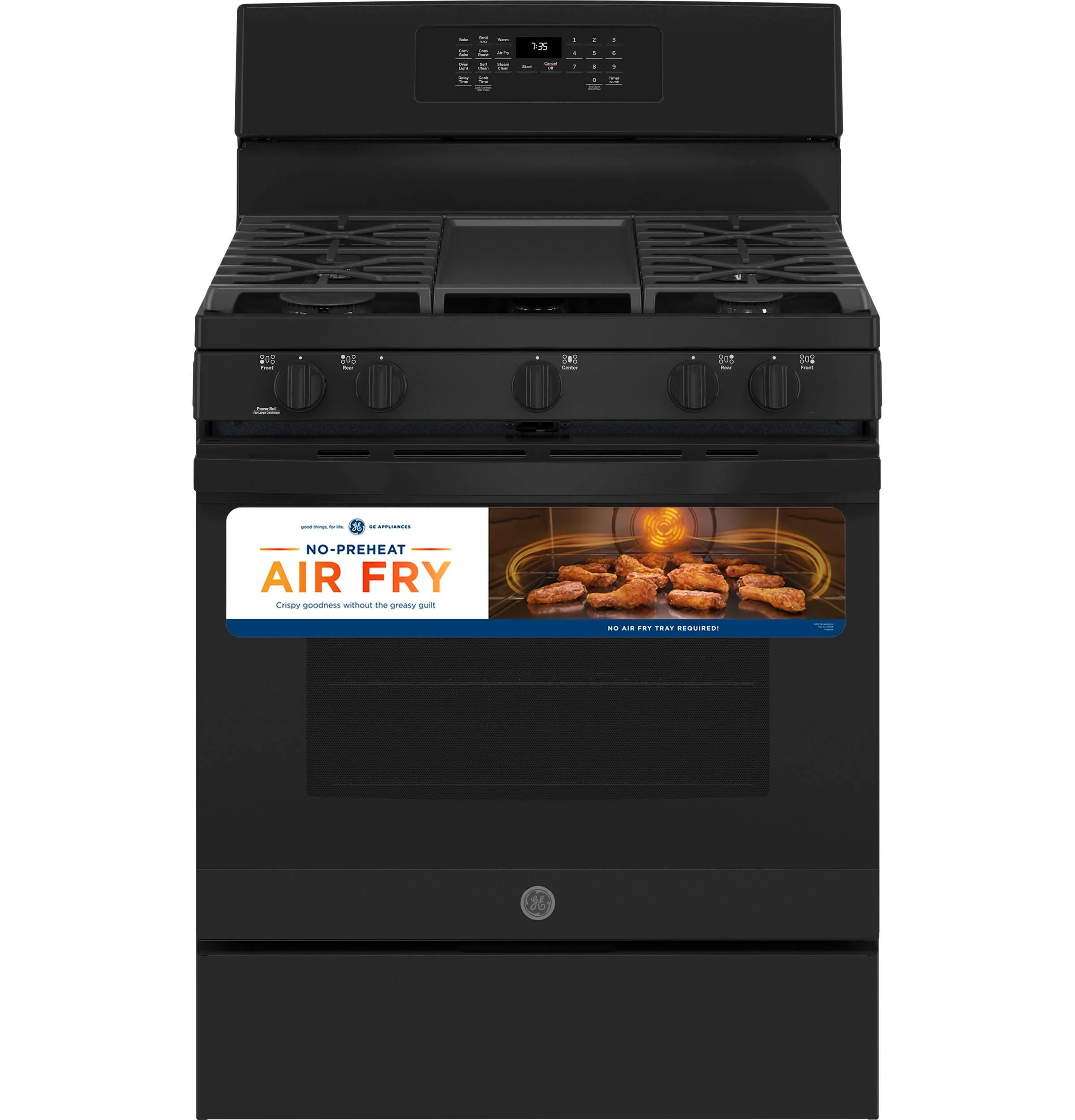 JGB735DPBB GE® 30" Free-Standing Gas Convection Range with No Preheat Air Fry