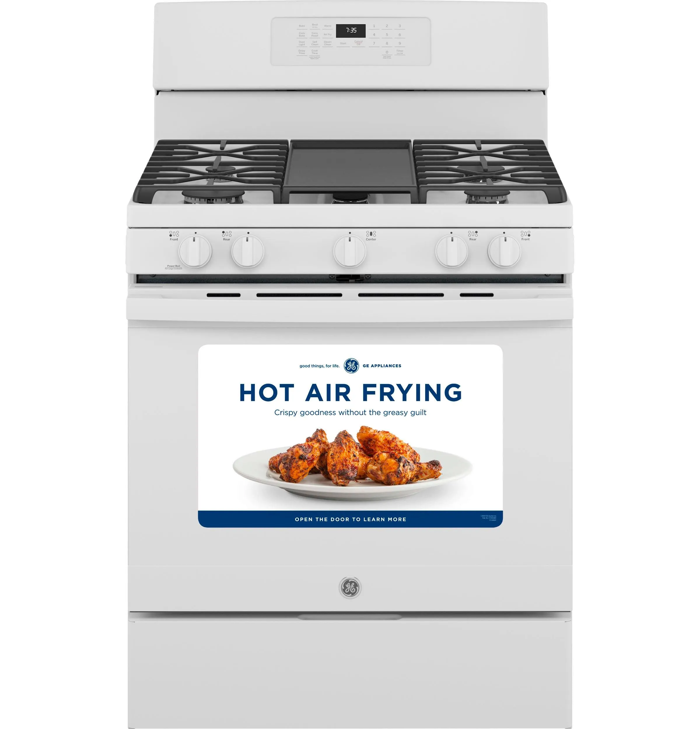 JGB735DPWW GE® 30" Free-Standing Gas Convection Range with No Preheat Air Fry