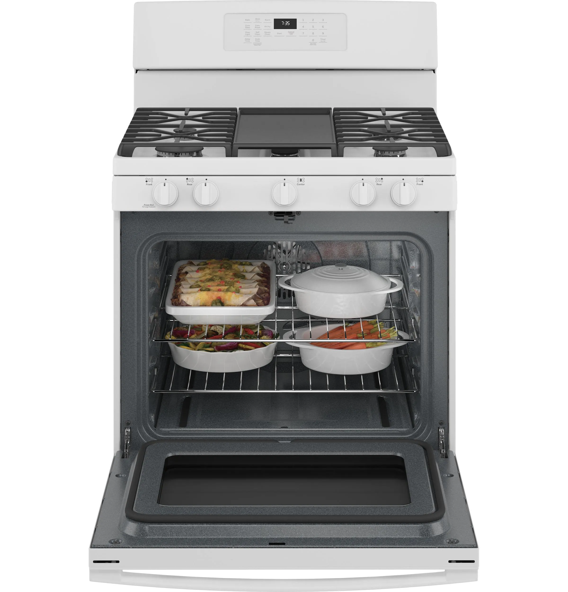 JGB735DPWW GE® 30" Free-Standing Gas Convection Range with No Preheat Air Fry