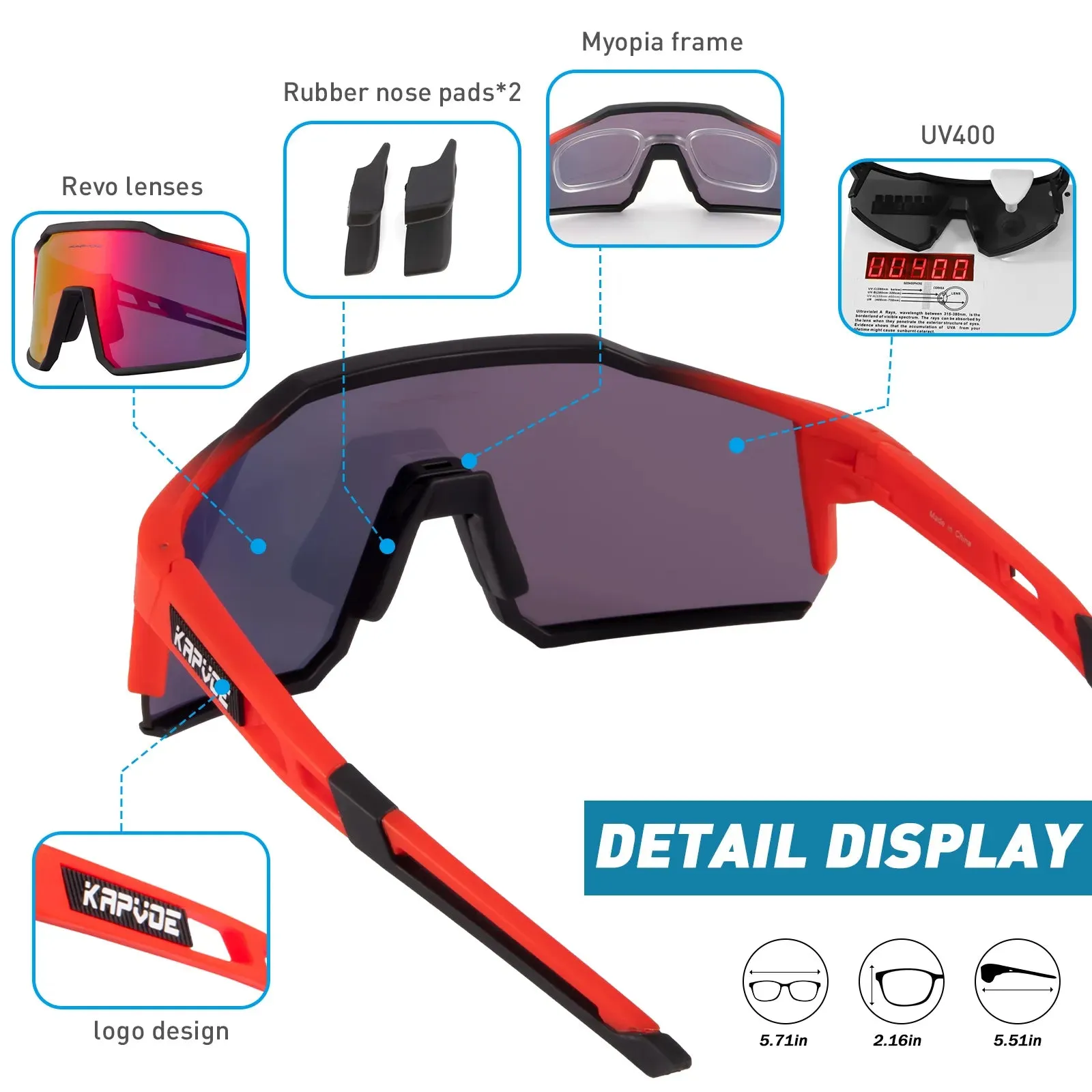 Kapvoe Men Cycling Glasses UV400 Protection Road Bike MTB Outdoor Sports Sunglasses Bicycle Glasses Professional Sport Glasses