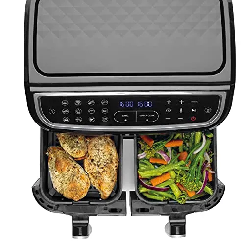 kitchelat EK4548 Dual Air Fryer - Double Drawer, 2 XL Non-Stick Cooking Trays