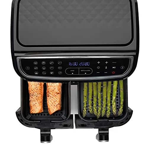 kitchelat EK4548 Dual Air Fryer - Double Drawer, 2 XL Non-Stick Cooking Trays