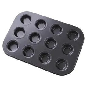 Kuber Industries 12 Slots Non-Stick Cup Cake Tray|Cup Cake Mould for Baking|Idol for Muffin, Small Cake (Black)