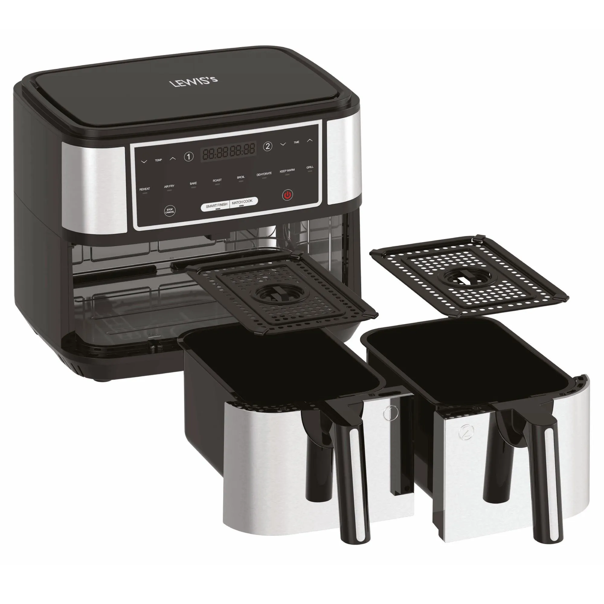 Lewis's Air Fryer with Dual Twin Basket 9L - 2 x 4.5l Drawers