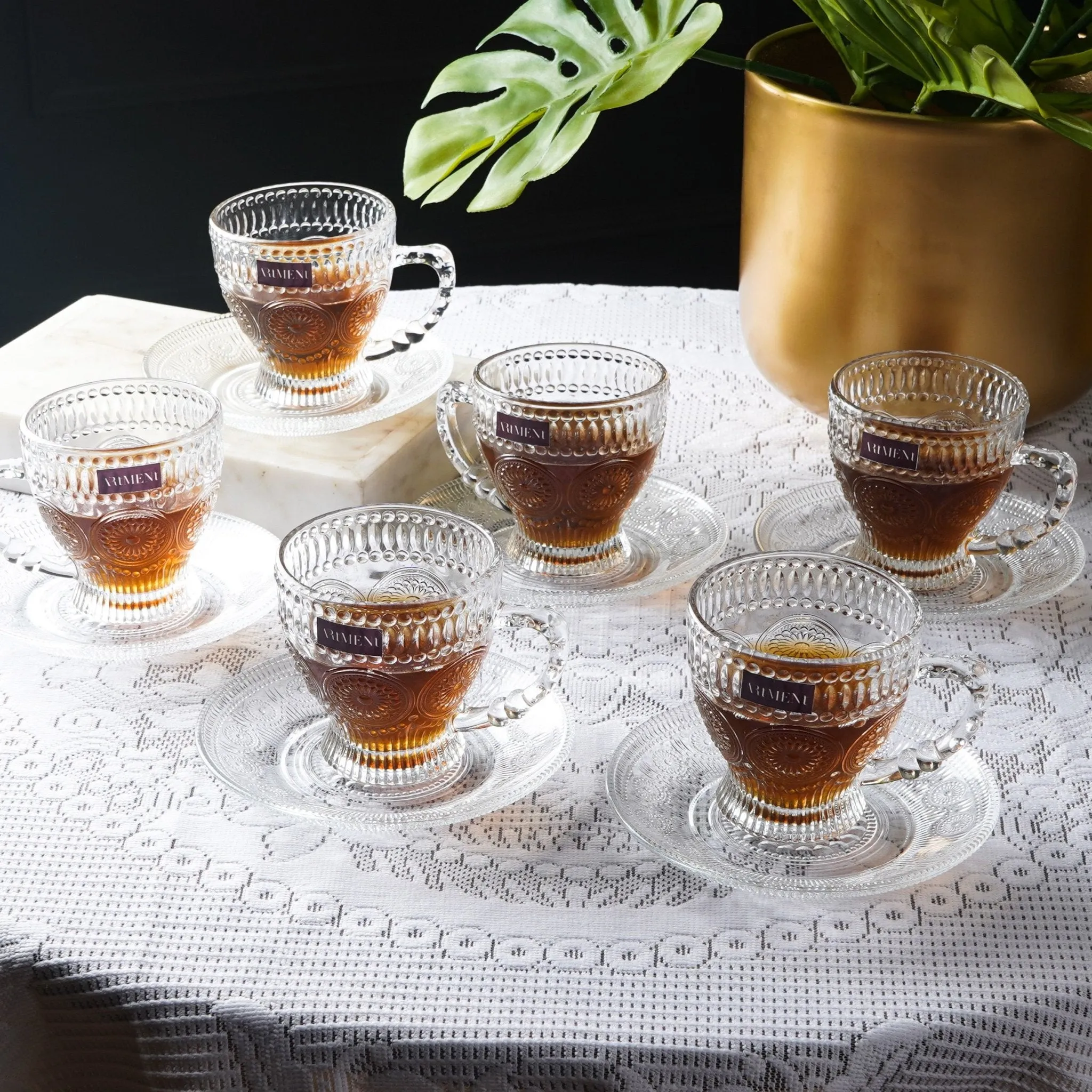 Mandala Dreams Glass Cup and Saucer Set (Set of 6)