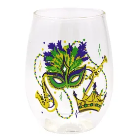 Mardi Gras Mask Stemless Wine Glass (Each)