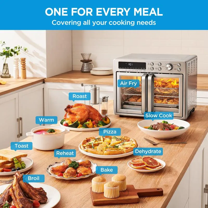 Midea Flexify French Door Air Fryer Toaster Oven Combo, 26.4 QT, Extra Large Countertop Air Fryer Oven 10-In-1 Combo, 25% Faster Cooking and 90% Less Oil, Stainless Steel