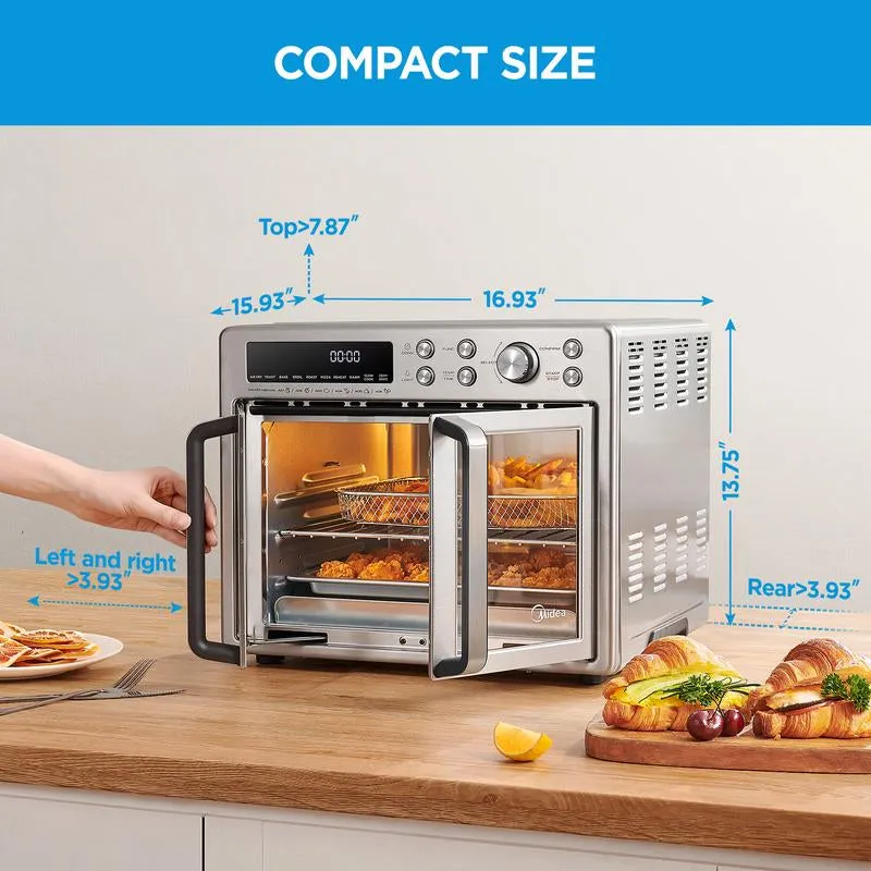 Midea Flexify French Door Air Fryer Toaster Oven Combo, 26.4 QT, Extra Large Countertop Air Fryer Oven 10-In-1 Combo, 25% Faster Cooking and 90% Less Oil, Stainless Steel