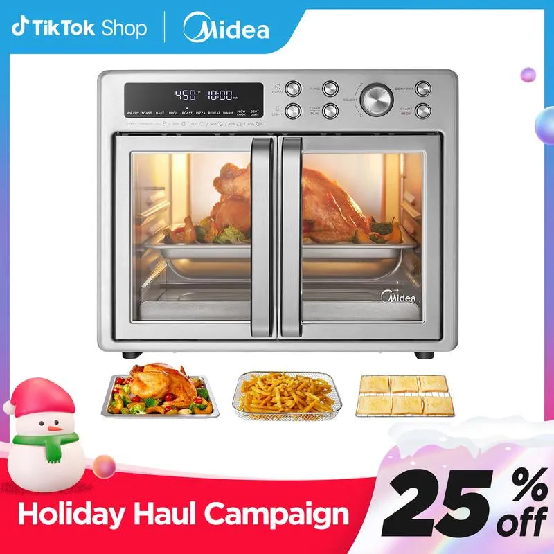 Midea Flexify French Door Air Fryer Toaster Oven Combo, 26.4 QT, Extra Large Countertop Air Fryer Oven 10-In-1 Combo, 25% Faster Cooking and 90% Less Oil, Stainless Steel