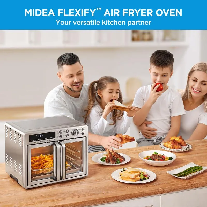 Midea Flexify French Door Air Fryer Toaster Oven Combo, 26.4 QT, Extra Large Countertop Air Fryer Oven 10-In-1 Combo, 25% Faster Cooking and 90% Less Oil, Stainless Steel