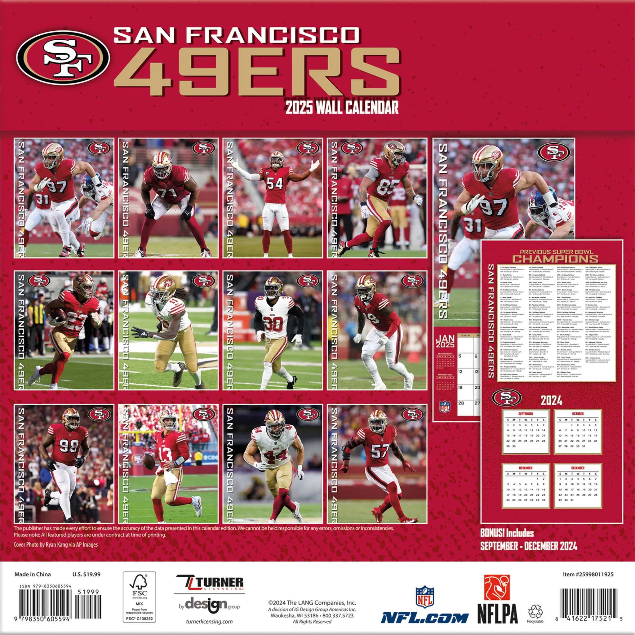 NFL San Francisco 49Ers Wall 2025 Calendar