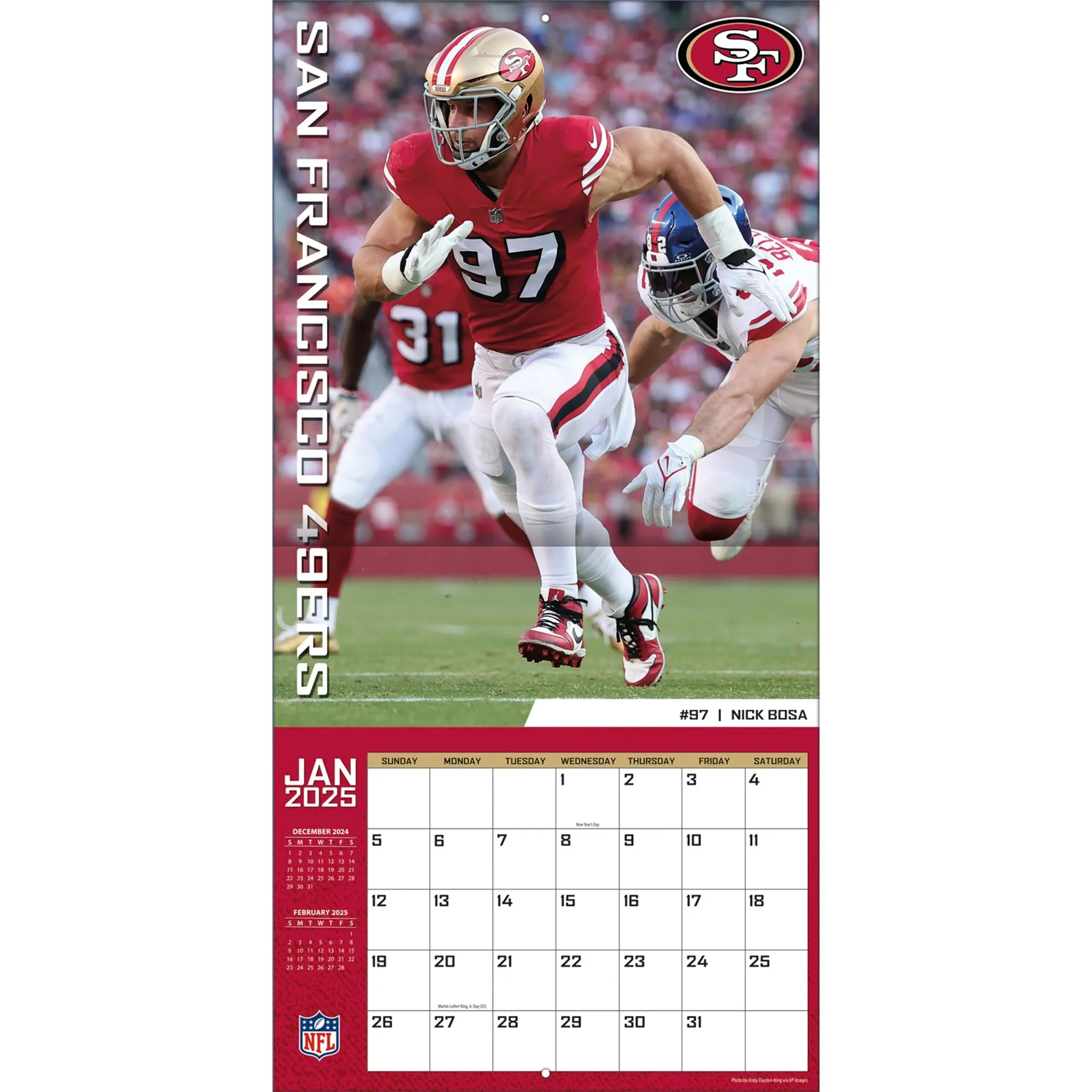 NFL San Francisco 49Ers Wall 2025 Calendar