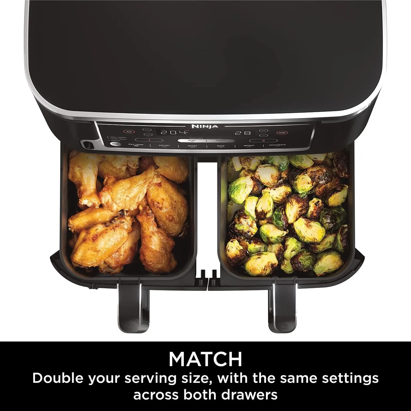 Ninja Foodi MAX Dual Zone Air Fryer [AF451UK] Smart Cook System, 9.5L, 2 Drawers, 6 Functions, Black