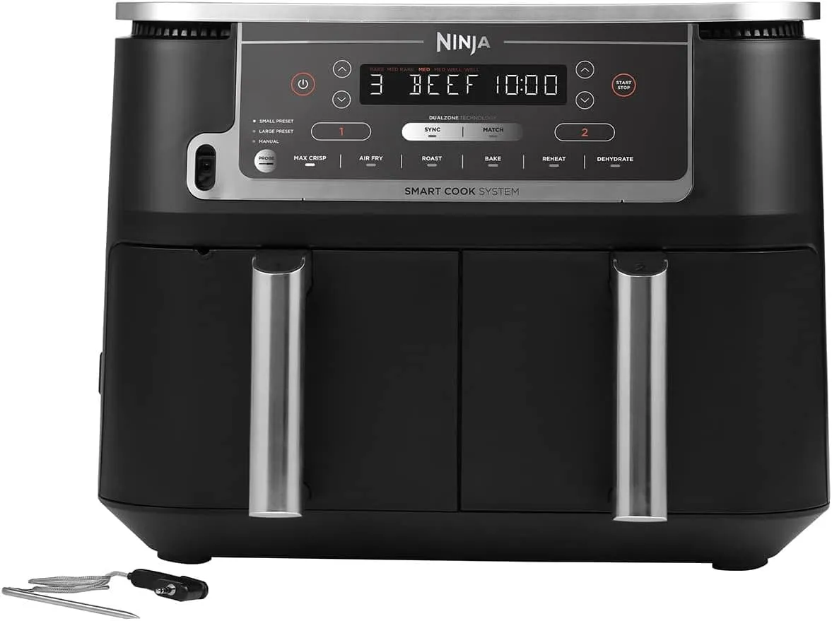 Ninja Foodi MAX Dual Zone Air Fryer [AF451UK] Smart Cook System, 9.5L, 2 Drawers, 6 Functions, Black